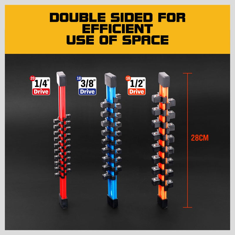 HORUSDY 3PC Double Sided Socket Organizer, 1/4-Inch, 3/8-Inch, 1/2-Inch, Premium Quality Socket Holders - NewNest Australia