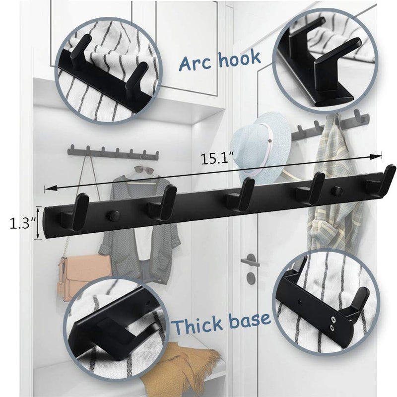 NewNest Australia - Spotcact Wall Mounted Coat Racks with 5 Hooks Hanging Holder Towel Rack 15"1.3" Modern Black Hanging for Clothes Entryway Bathroom 