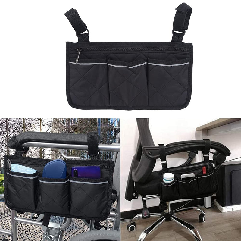 Black Wheelchair Armrest Storage Bag with Reflective Strips Wheelchair Pocket Storage Bag Wheelchair Storage Bag Fits Bed Rail Scooters Walker Power Wheelchair - NewNest Australia