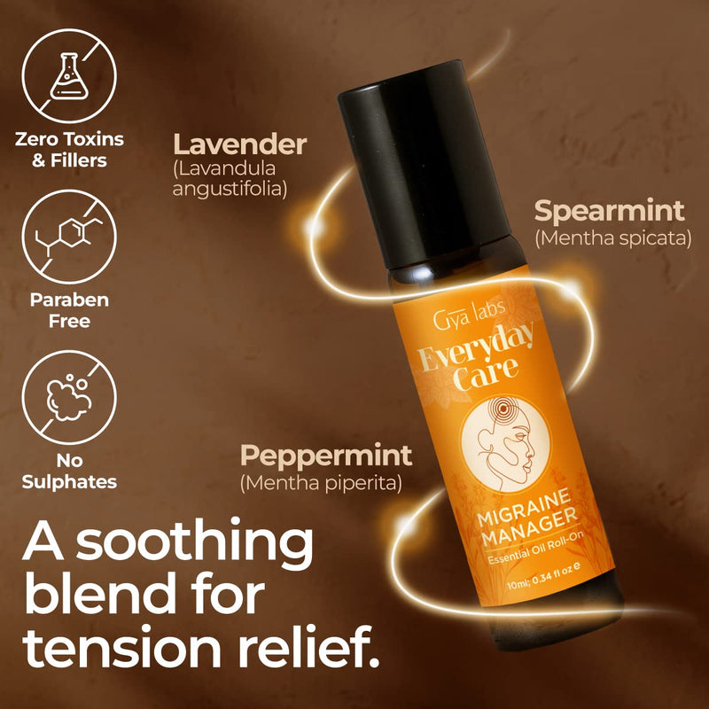Gya Labs Migraine Relief Essential Oil Roll-On ‚ Aromatherapy, Therapeutic Grade With Essential Peppermint And Lavender Oils For Sinus, Tension Headaches And Migraines (10 Ml) - NewNest Australia