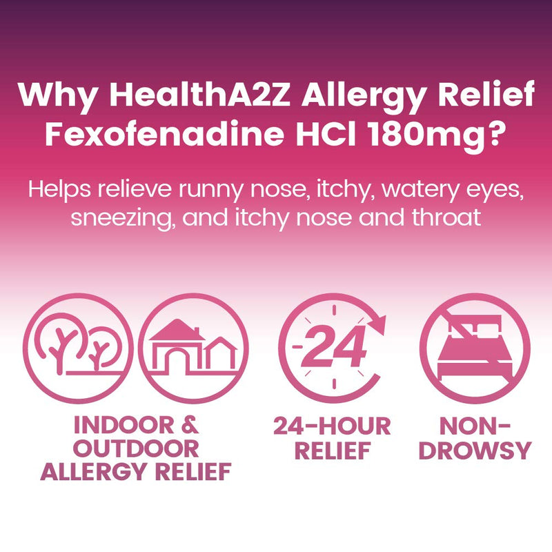 HealthA2Z Fexofenadine Hydrochloride 180mg, Antihistamine for Allergy Relief ,Non-Drowsy,24-Hour, 120 Count Coated Caplets,Compare to Allegra Active Ingredient - NewNest Australia