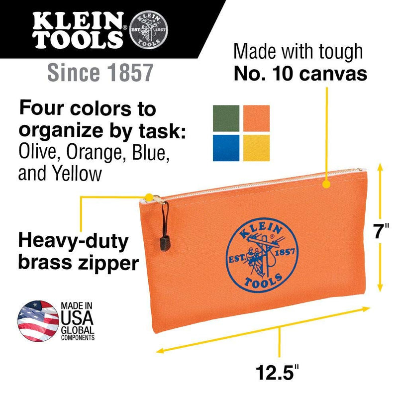 Klein Tools 5140 Zipper Bag, Utility Bag Use as Bank Deposit Bag, Tool Bag or Pouch, More in Olive, Orange, Blue, Yellow Canvas, 4pc Set 4-Pack - NewNest Australia