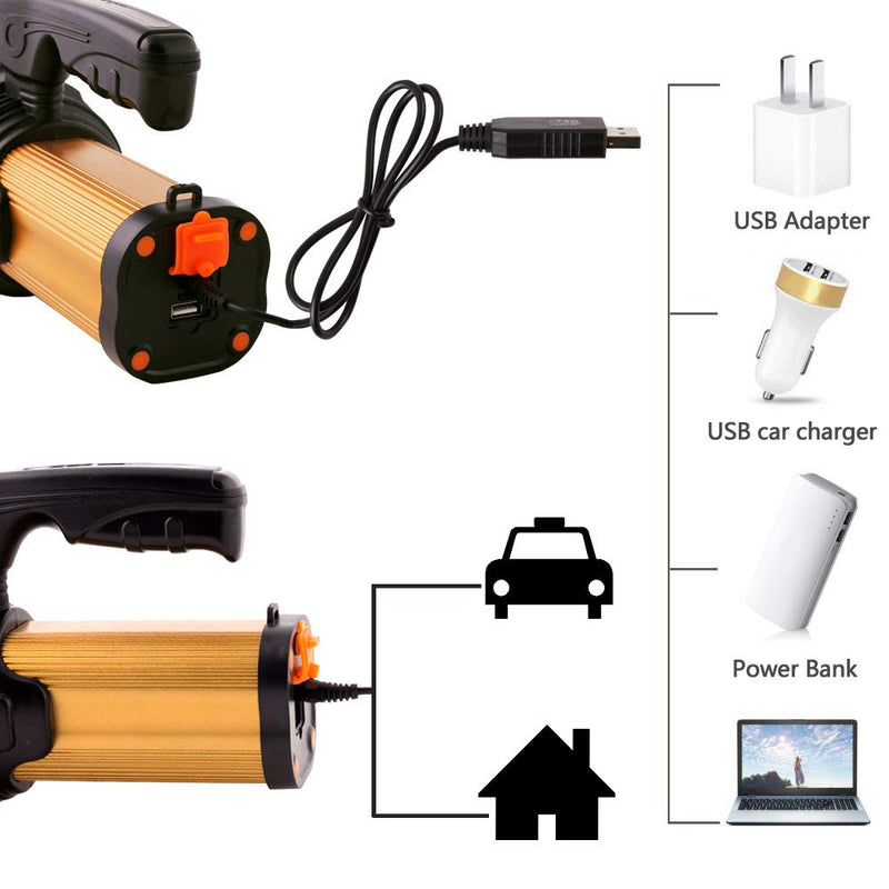 Super Bright Rechargeable Large 4 Batteries 10000mah LED Spotlight Flashlight Handheld Searchlight 35W High Lumens Powered CREE USB Spot Search lights Powerful Waterproof Portable Marine Boat Torch Golden - NewNest Australia