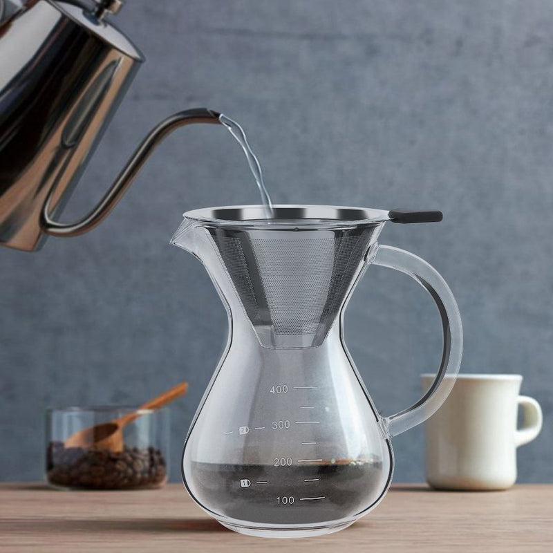 Hakeeta 400ml Coffee Maker, Pour-Over Glass Coffeemaker with Stainless Steel Permanent Filter. Manual Coffee Dripper Brewer - NewNest Australia