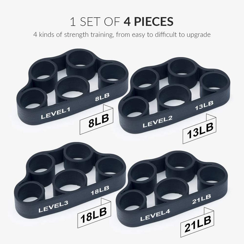 4 Pack Hand Exerciser Grip Strengthener, Finger Stretcher Hand Grip Resistance Bands Hand Strengthener Hand Strengthening Forearm Exerciser for Arthritis Black - NewNest Australia