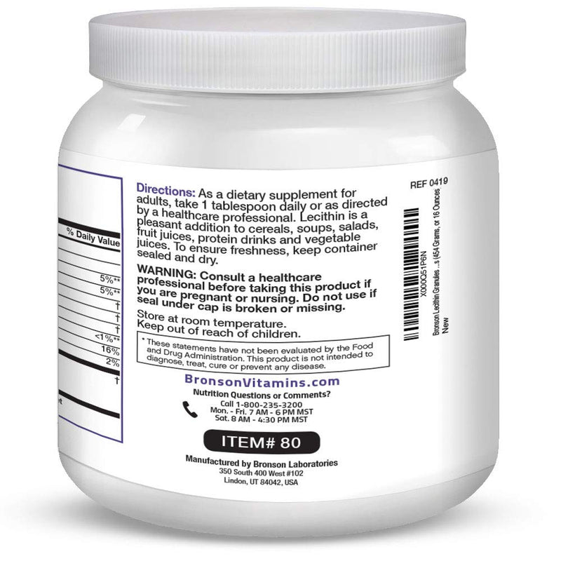 Bronson Lecithin Granules (Powder) 7500 MG, 1 Lbs (454 Grams, or 16 Ounces) - NewNest Australia