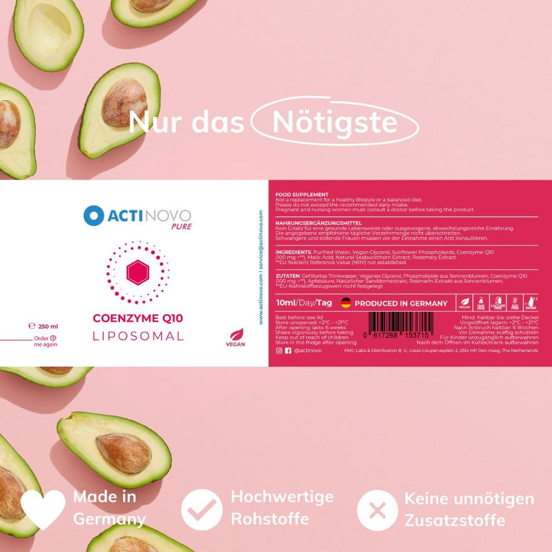 Coenzyme Q10 | 25 daily doses of 100 mg CoQ10 | Vegan | 250ml | Highly dosed & laboratory tested | More effective than capsules & powder | Liposomal | Gluten free | Made in Germany - NewNest Australia