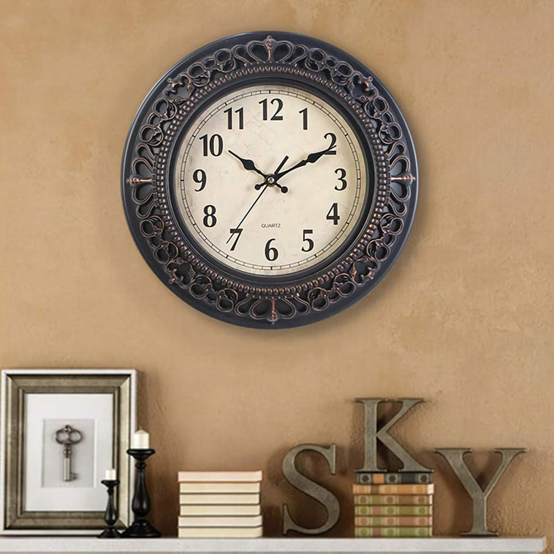 NewNest Australia - Tebery 12-Inch Silent Retro Quartz Clock Decorative Wall Clock for Home/Office/School 