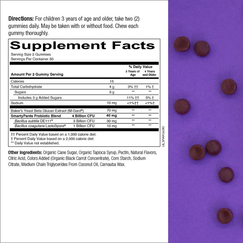 SmartyPants Kids Probiotic Immunity Gummies: Prebiotics & Probiotics for Immune Support & Digestive Comfort, Grape Flavor, 60 Gummy Vitamins, 30 Day Supply, No Refrigeration Required Kids Probiotic Immunity Formula - Grape - NewNest Australia