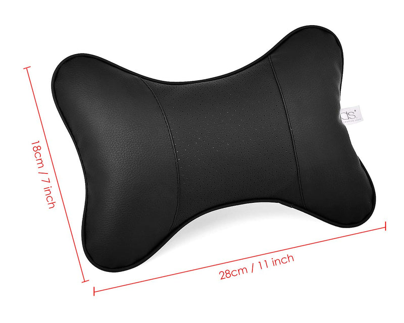 NewNest Australia - DS. DISTINCTIVE STYLE Car Neck Pillow 2 Pieces PU Leather Travel Pillow for Head Rest Neck Support for Car Seat - Black 