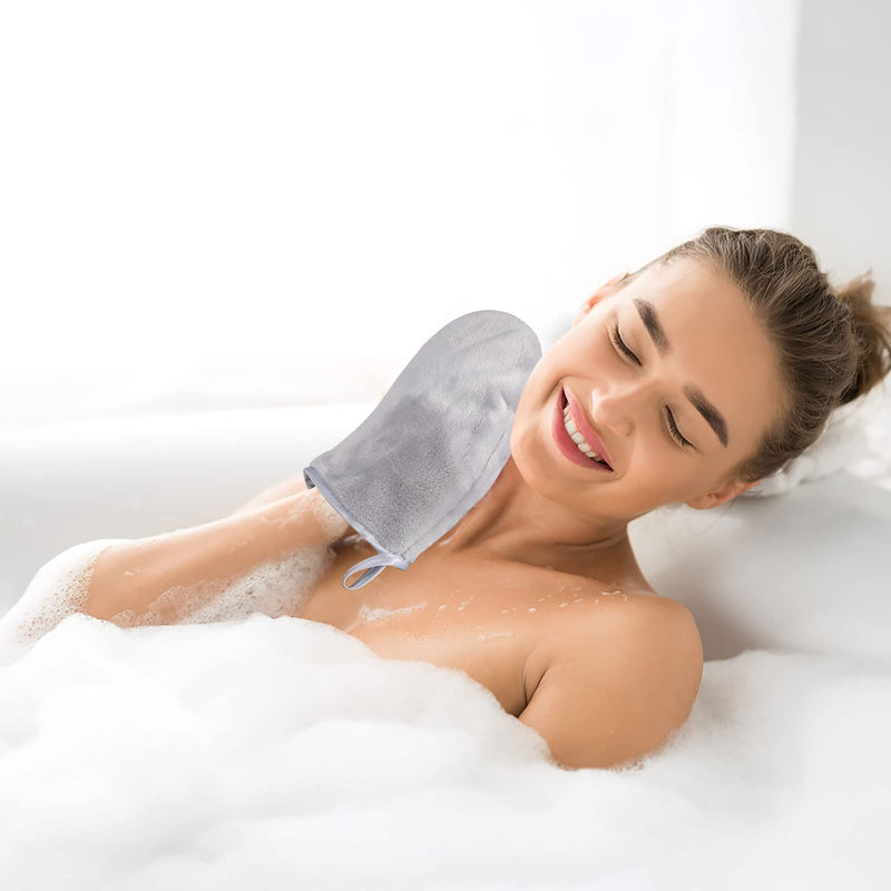PHOGARY 8 Pcs Microfiber Wash Mitts Flannel Soft Wash Mitt Bath Spa Cloth Reusable Makeup Remover Gloves European Style Wash Cloth 15x21cm (Grey) - NewNest Australia