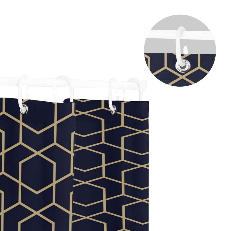 Geometric Lines with Blue-Black Background Pattern Polyester Fabric Waterproof Shower Curtains Set for Bathroom Decor Gold Geometric Lines 72x72 Inch - NewNest Australia