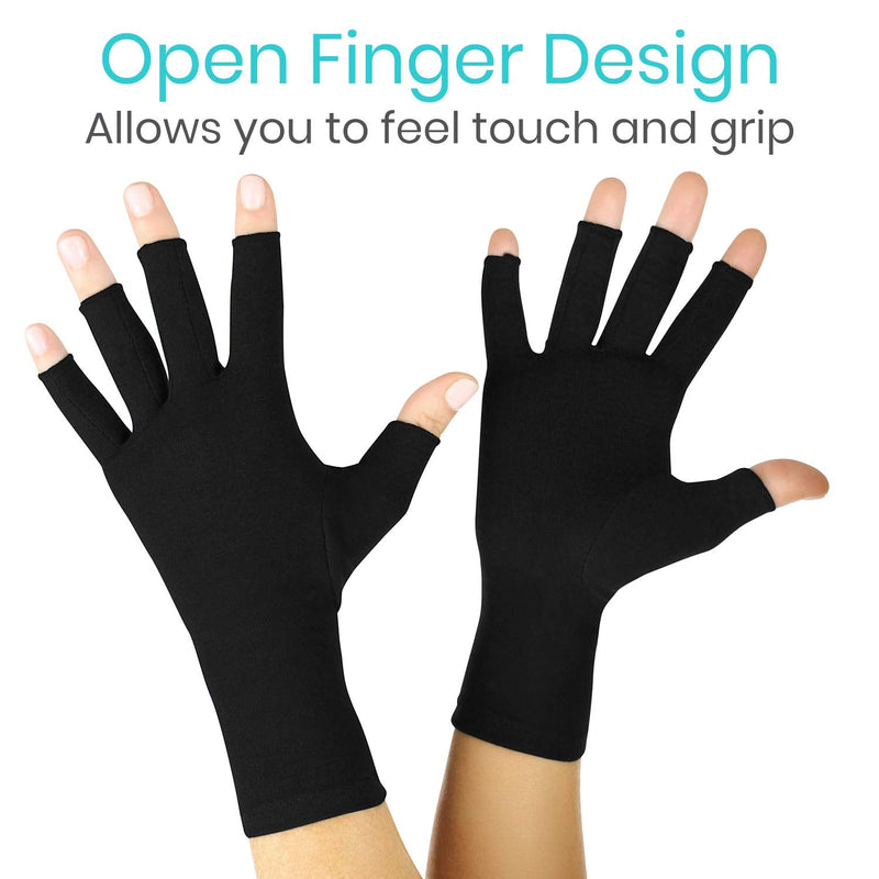 Vive Rheumatoid Arthritis Gloves - Men and Women Fingerless Compression Wrap for Hand Pain and Osteoarthritis - Black Hand Wrap for Arthritic Joint Symptom Relief - Open Finger Fit Small (1 Pair) - NewNest Australia