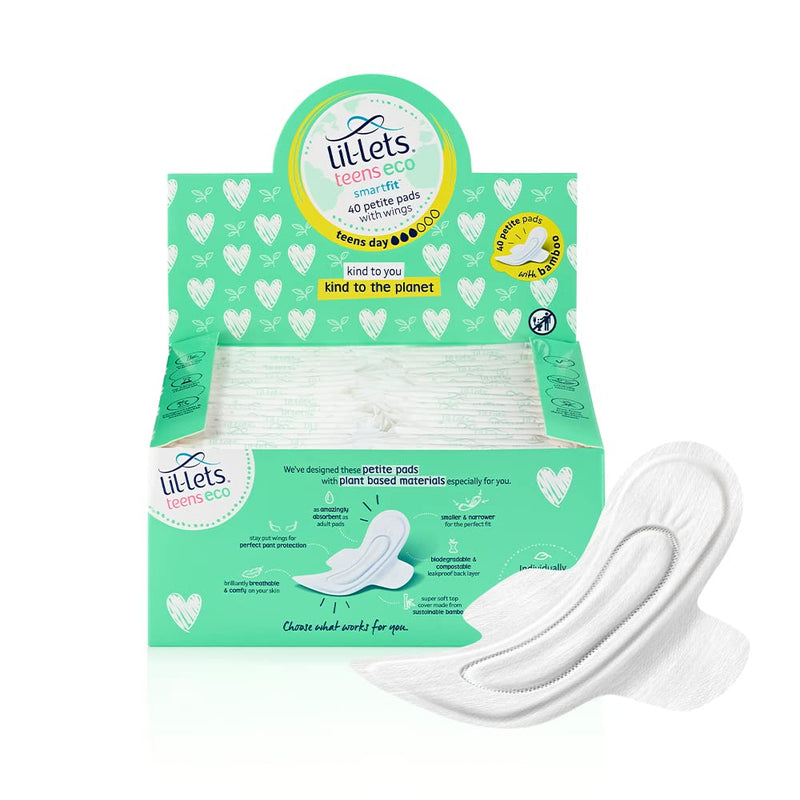 Lil-Lets Teens Eco Day Pads X 40 | Petite Towels for Girls & Teenagers | with Wings | Plant-Based Materials | Contains Sustainable Bamboo | Light to Medium Flow - NewNest Australia