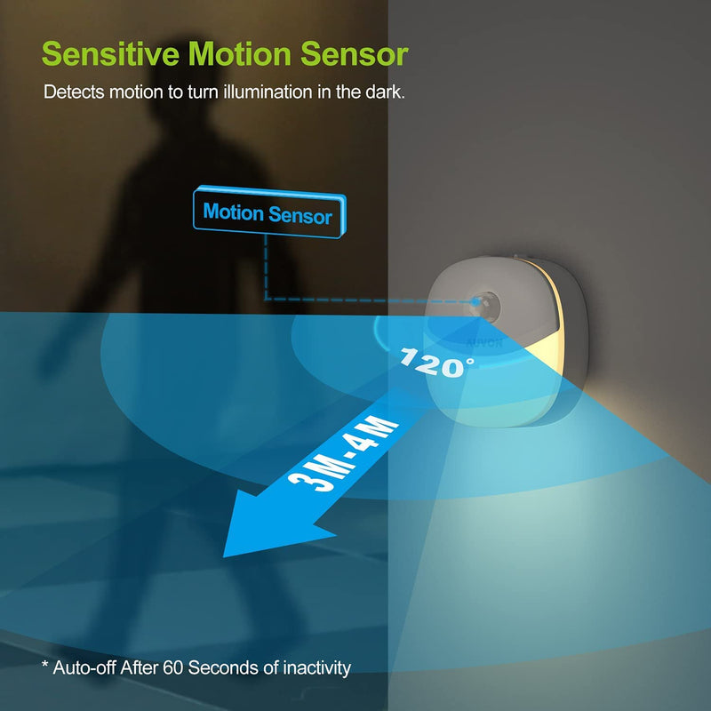 AUVON Rechargeable Mini Motion Sensor Night Light, Warm White LED Stick-On Closet Light with Dusk to Dawn Sensor, Adjustable Brightness for Wall, Stairs, Cabinet, Hallway (2 Pack) A-warm White - NewNest Australia
