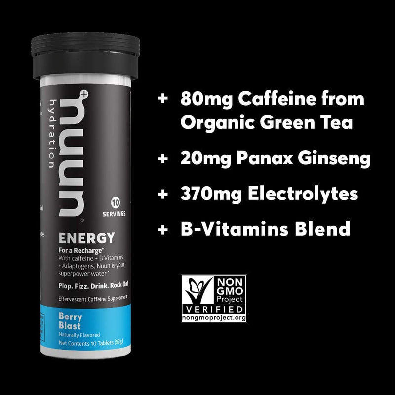 Nuun Energy: Caffeine, B Vitamins, Ginseng, Electrolyte Drink Tablets, Berry Blast, 80 Servings Box of 8 Tubes - NewNest Australia
