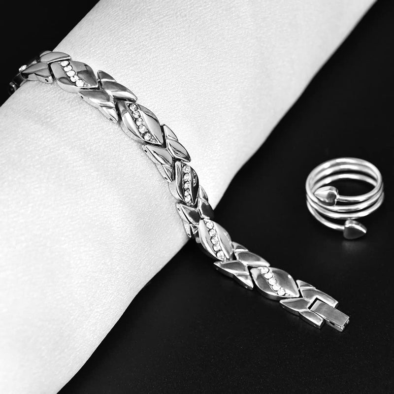 Vicmag Magnetic Bracelets for Women, Titanium Steel Brazaletes Ultra Strength Magnetic Gift Box with Removal Tool (Crystal Design for Ladies) (Platinum) Platinum - NewNest Australia
