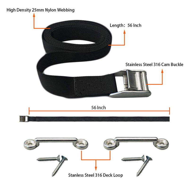 Pool spa Part 56" Battery Tie Down Strap Kit Battery Hold Down Strap with Stainless Steel 316 Buckle, 2 Stainless Steel 316 Eye Strap Mounts, 4 SS Screws - NewNest Australia