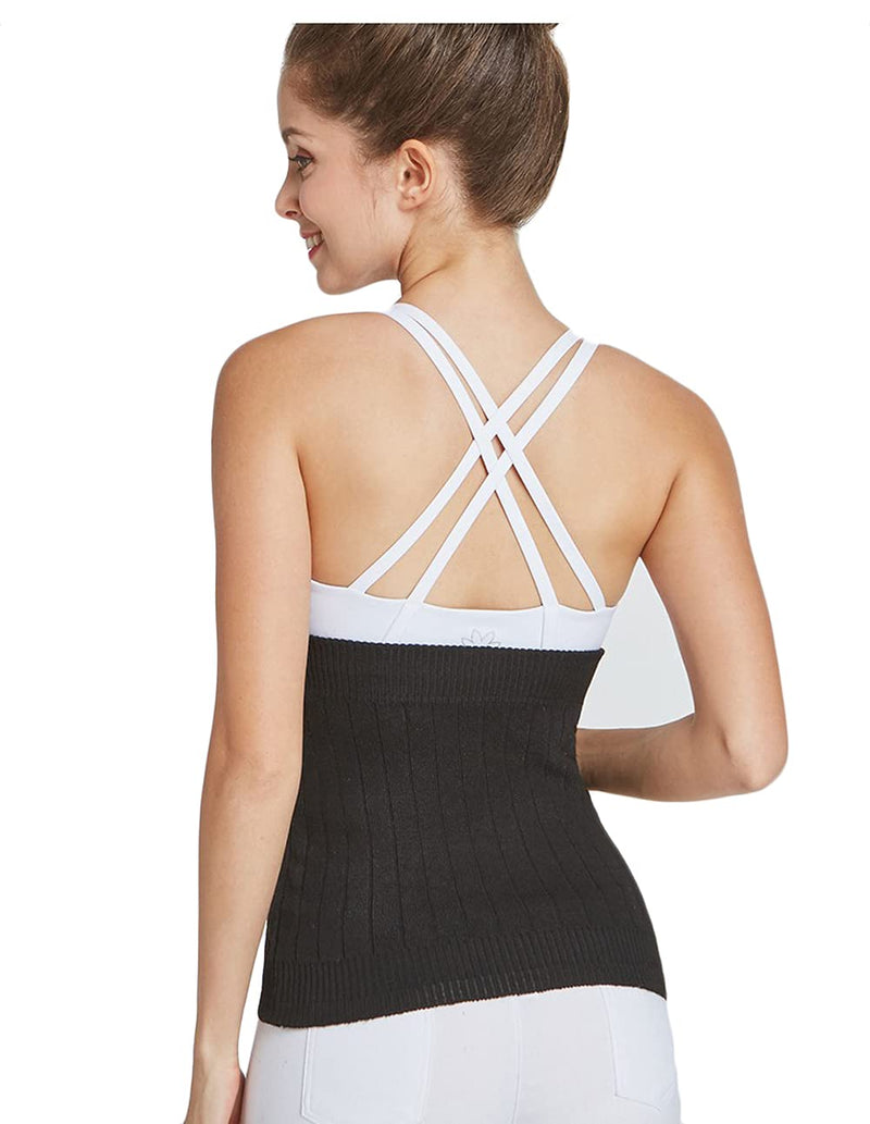 Thermal Cashmere Knit Lumbar Warmer Lower Back Support Belt Brace Stomach Kidney Warmer Abdominal Binder Waist Trimmer Band Postpartum Belly Wrap - Warming Kidney & C Section Surgical Recovery S-suggest 40-50KG Black - NewNest Australia