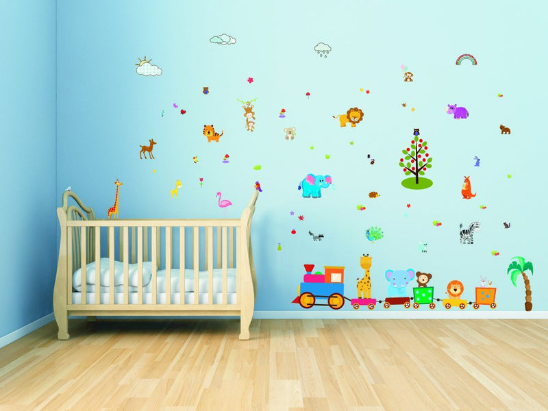 Wall Decals - Safari Adventure Decorative Peel & Stick Animal Wall Art Sticker for Baby's & Kids Room, Nursery and Playroom - 55 PCS - NewNest Australia