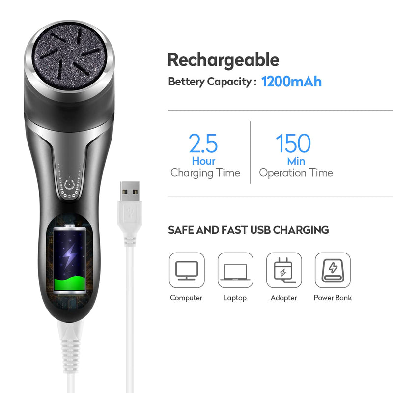 Asiaark Foot Callus Remover - Rechargeable Waterproof Electric Foot Files for Dry Hard Dead Skin and Cracked Heels, Professional Pedicure Tools with 3 Grinding Heads and 2 Speeds - NewNest Australia