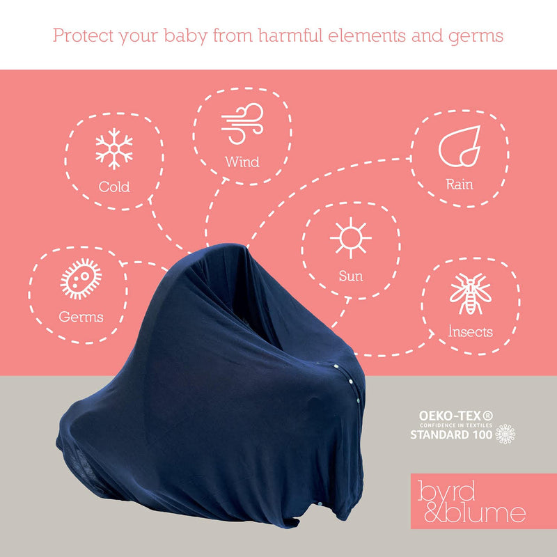 Super Soft Breastfeeding Cover, Nursing Cover, Shawl, Wrap, Scarf, Poncho, Swaddle, Stroller Blanket & Baby Car Seat Cover, 100% Viscose, Oeko-Tex Certified, 57" x 27.5" by Byrd & Blume (Navy) Navy - NewNest Australia