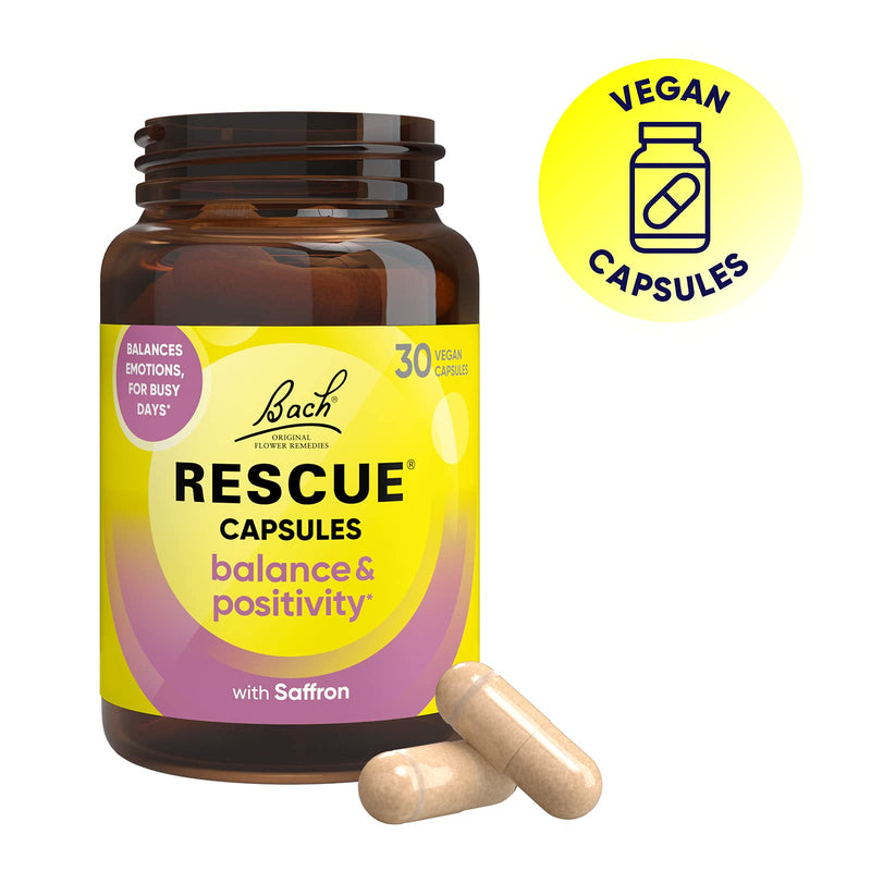 Rescue Balance and Positivity Capsules (30 Day Supply) Saffron, B5 B12 Vitamins, Flower Essences, Vegan Mood Enhancer Capsules for Emotional Balance and Busy Days - NewNest Australia