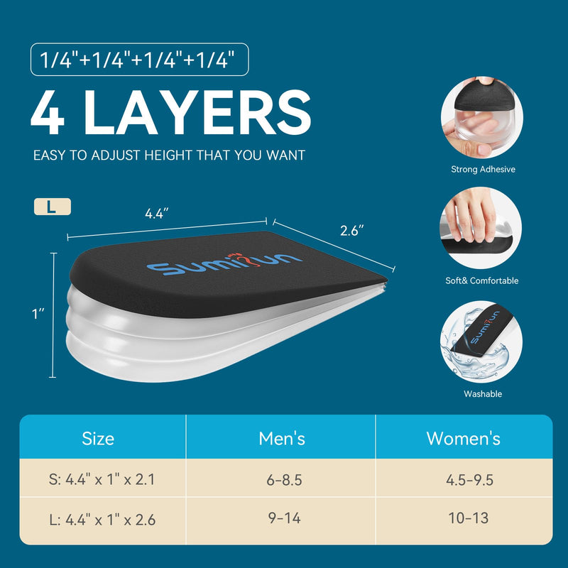 Sumifun 4-Layer Adjustable Orthotic Heel Lift Inserts, Height Increase Heel Cushion For Leg Length Differences, Heel Spurs, Heel Pain, Sports Injuries And Achilles Tendonitis - NewNest Australia