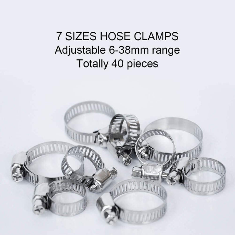 Selizo 40Pcs Hose Clamp Including 7 Sizes Adjustable Pipe Tube Clamps 304 Stainless Steel Hose Clips - NewNest Australia