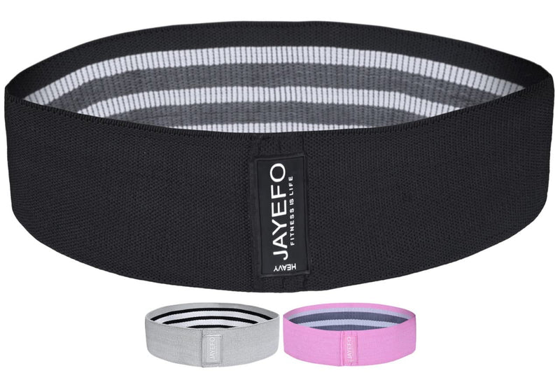 Jayefo Sports Fabric Resistance Bands Set of 3 for Women & Men Non Slip Exercise Legs Glute Squat Women’s Hip Workout Band Wide Loop Fitness Elastic Butt Bands Black - NewNest Australia