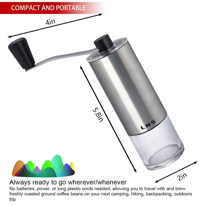 NewNest Australia - Manual Coffee Grinder with Adjustable Ceramic Conical Burr Brushed Stainless Steel Hand Crank Mill for Drip Coffee, Espresso, French Press, Turkish Brew 