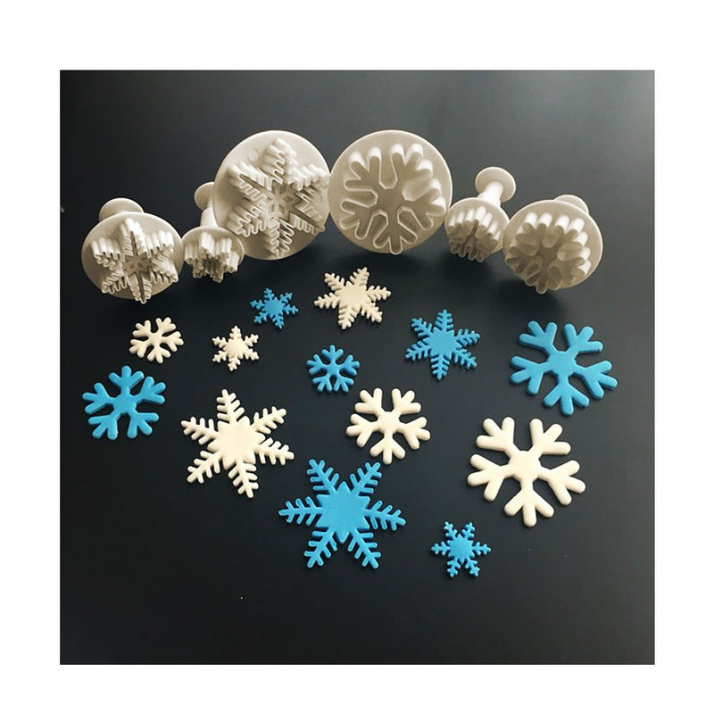 NewNest Australia - ilauke 6PCS Snowflake Cookie Cutters Decorating Fondant Embossing Tool Snowflake Plunger Cake Cutter 