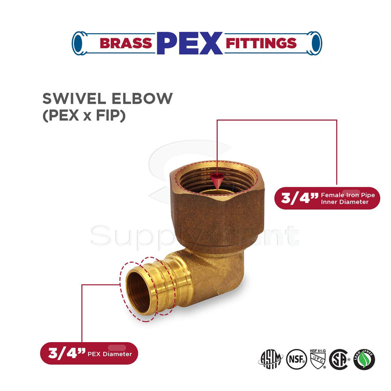 Supply Giant QGTM3434-OM 3/4'' Swivel Elbow x FIP, Lead Free DZR Brass Construction, Barb, Compatible w/PEX Pipe, Low-Cost Plumbing Connection System & Durability, 31 - NewNest Australia