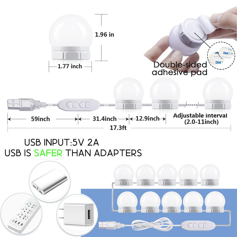 Led Vanity Mirror Lights with 10 Dimmable Light Bulbs 17ft Makeup Vanity Light for Vanity Table Dressing Room Mirror - NewNest Australia