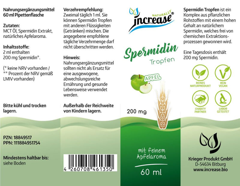 Increase Liposomal Spermidine Drops High Dose - 200Mg Spermidine Per Daily Dose (6000Mg Spermidine Per Pack) - Keto Mct Oil C8 & C10 - Gluten Free - High Bioavailability - Vegan (Apple) Apple - NewNest Australia