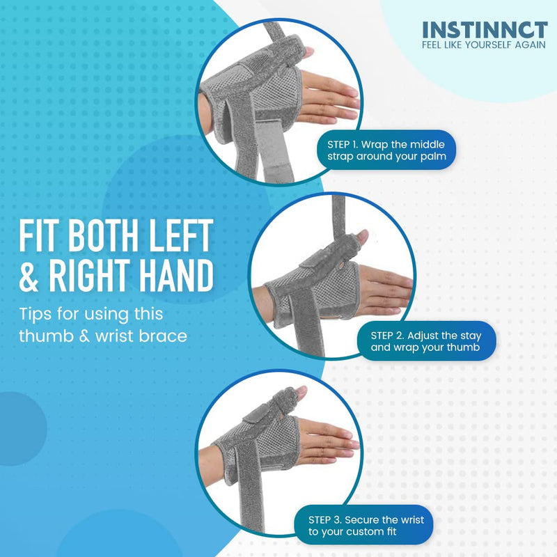 INSTINNCT Wrist Thumb Support Brace for Men & Women, Fully Adjustable Thumb Brace with Thumb Flexible Support for Thumb & Hand Discomfort, Fatigue, Fits Both Right Hand and Left Hand Grey(Single) One Size - NewNest Australia