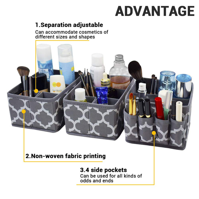 NewNest Australia - homyfort Cosmetic Storage Makeup Organizer, DIY Adjustable Multifunction Storage Box Basket Bins for Makeup Brushes, Bathroom Countertop or Dresser, Set of 3 Grey 