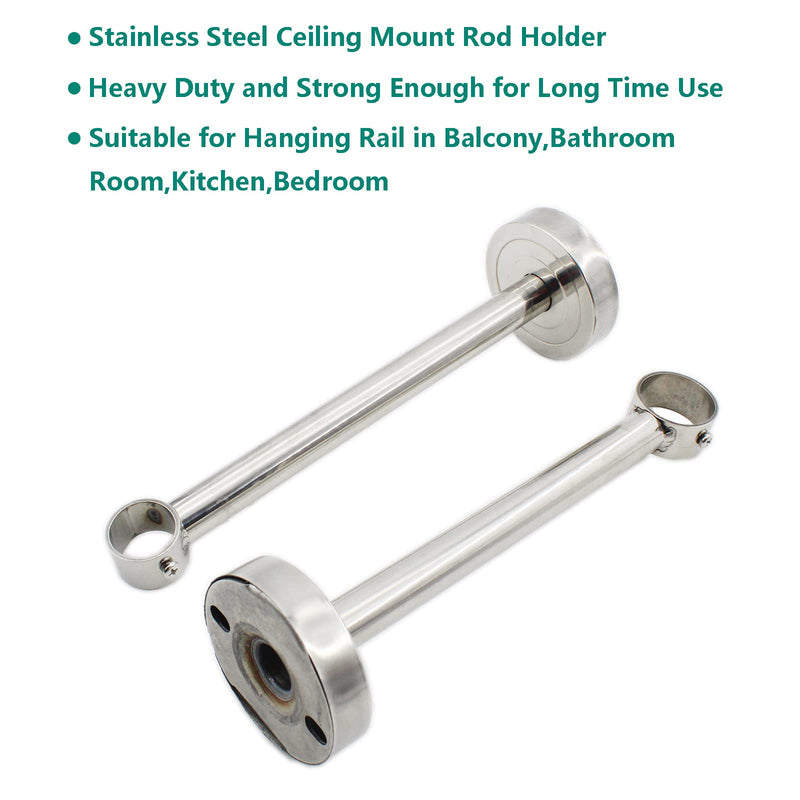 2 Pack Ceiling Mount Bracket, Stainless Steel Wardrobe Pipe Bracket Rod Holder Ceiling Holder, ULIFESTAR Shower Curtain Closet Wardrobe Rod Lever Support Holder Pipe Flange Socket (D*H)26*300mm/1*12'' 72x26x300mm/2.8x1x12'' - NewNest Australia