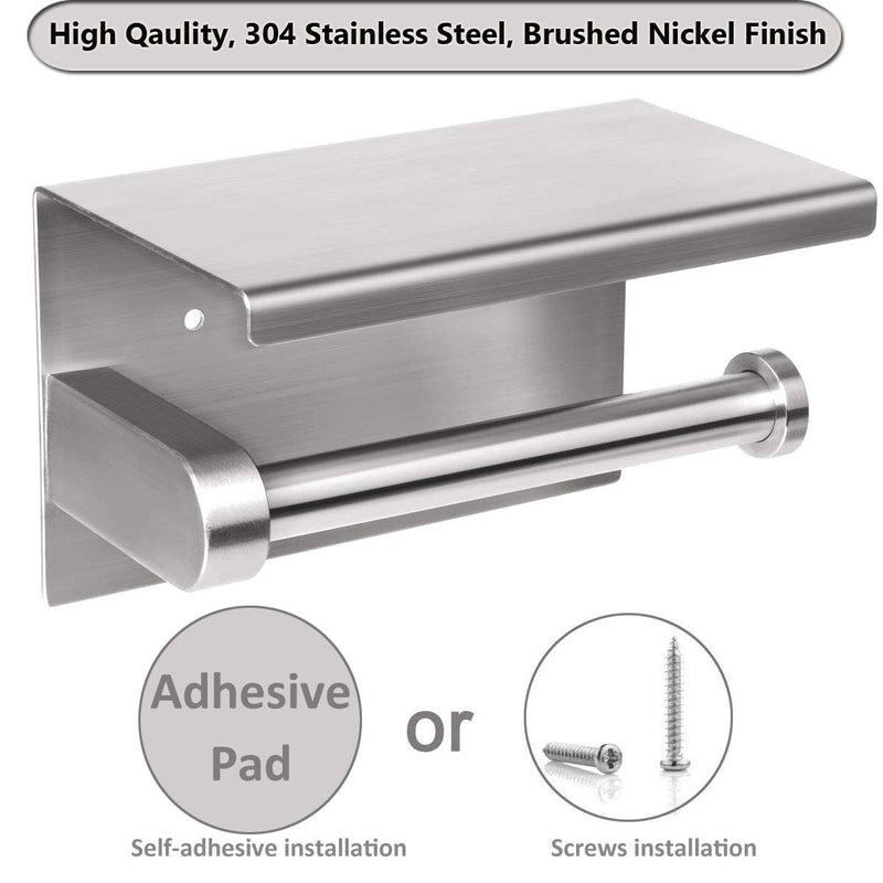 Sfemn Toilet Paper Holder, Toilet Paper Roll Holder with Shelf, Adhesive No Drilling or Wall-Mounted with Screws – Stainless Steel Brushed Nickel - NewNest Australia