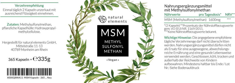 Msm Capsules - 365 Vegan Capsules - Laboratory Tested 1600Mg Methylsulfonylmethane (Msm) Powder Per Daily Dose - Without Magnesium Stearate, High Dosage And Produced In Germany - NewNest Australia