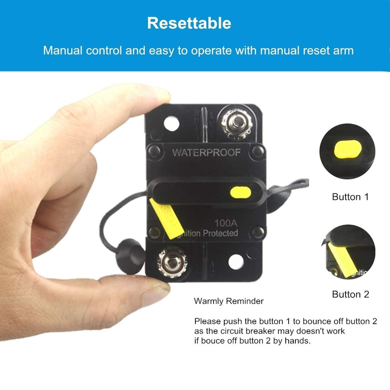 WOHHOM 100 Amp Circuit Breaker DC 12V -48V Waterproof 30A-300A Manual Reset Fuse Inverter for Trolling Motor Auto Car RV Marine Boat Current Overload Protection (100A) 100A - NewNest Australia