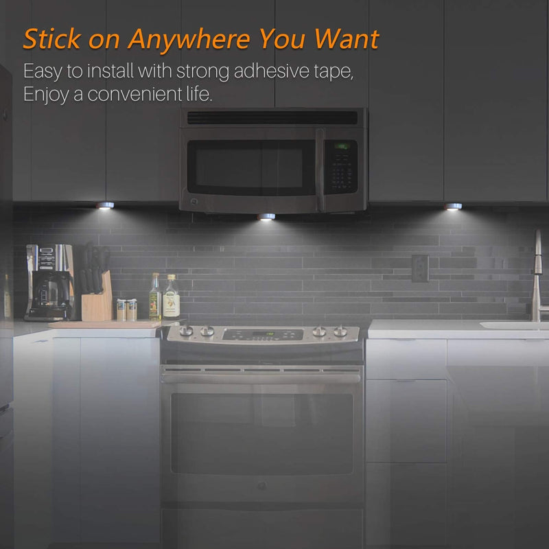 STAR-SPANGLED Tap Light, Push Lights, Stick on Lights Battery Powered Operated, Night Touch Light, Mini LED Puck Lights for Closet, Under Cabinets, Kitchen (Includes 12 Batteries, Cool White, 4 Pack) 4 Pack, Push Control, Include battery - NewNest Australia