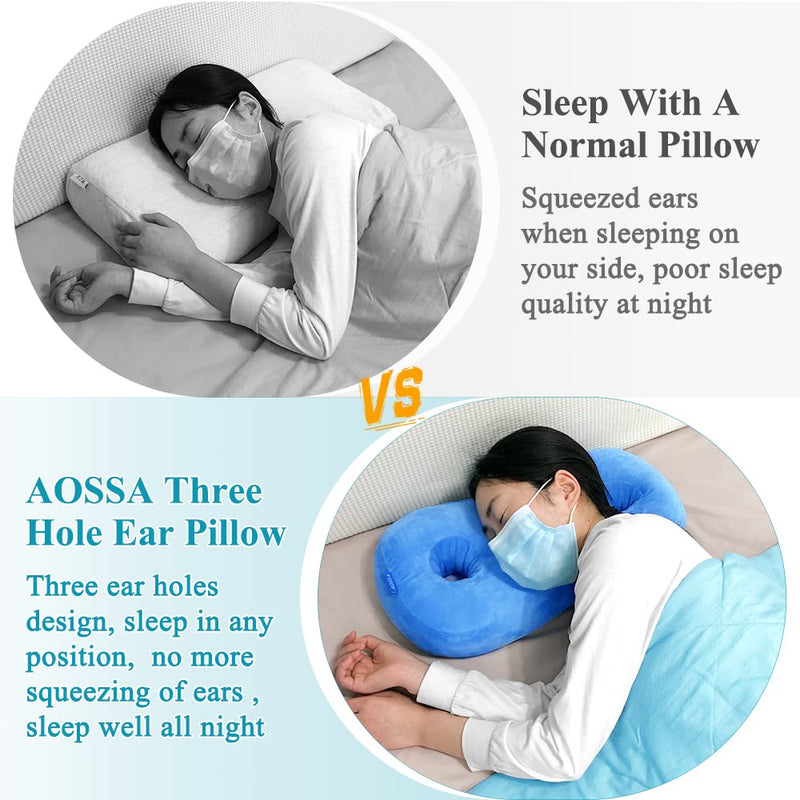 Piercing Pillow For Side Sleepers, Ear Protection, Cnh Pillow With Ear Holes For Pressure Points, Ear Pain Relief, Headphones, Donut Cushion For Head, Ear Cushion, Side Sleeping Pillow (Blue) - NewNest Australia