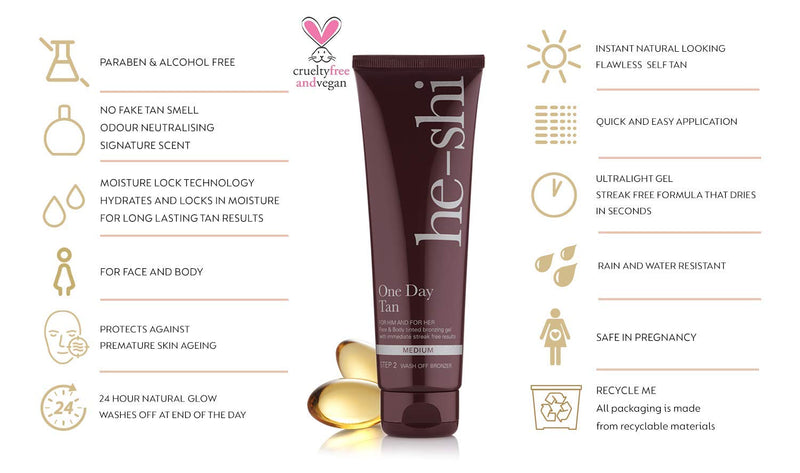 He-Shi One Day Tan Instant Wash Off Fake Tan – No fake Tan Smell – Non Sticky and Fast Drying Tan – Natural Vegan Formula Containing Vitamin E – Body and Face Self Tan (150ml Wash Off Instant Tan) - NewNest Australia