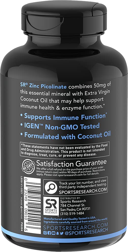 Zinc Picolinate 50mg with Organic Coconut Oil | Highly Absorbable Zinc Supplement for Healthy Immune Function | Non-GMO Verified, Gluten & Soy Free (60 Liquid Soft gels) - NewNest Australia