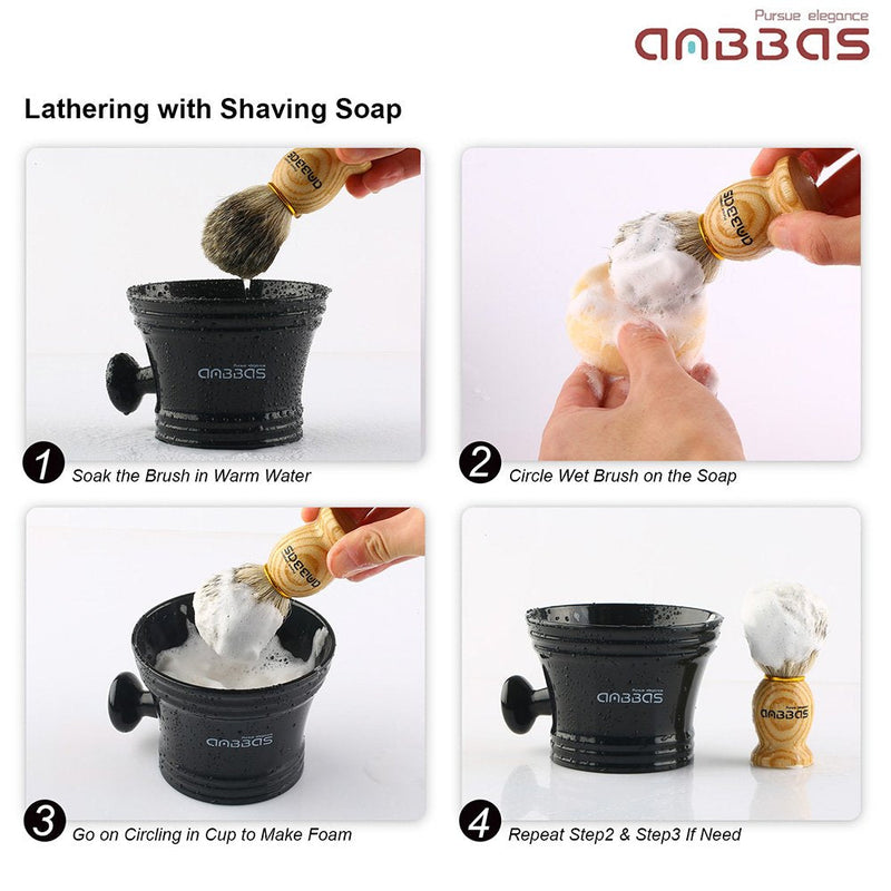 Anbbas Badger Hair Shaving Brush with Shaving Bowl and Brush Holder Classic Wet Shave Shaving Set Men's Gift Set Shaving Set 2 - NewNest Australia