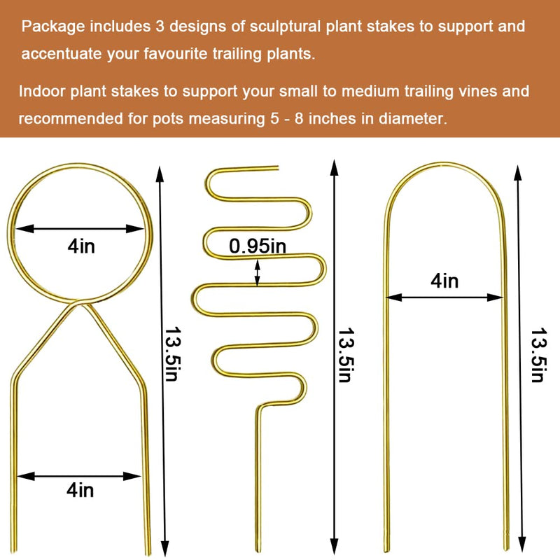 Small Metal Trellis for Potted Plants, 3 Pcs Gold Trellis for Climbing Plants Indoor, Plant Support Stake Mini House Plant Trellis for Hoya, Flower, Pothos, Monstera - NewNest Australia