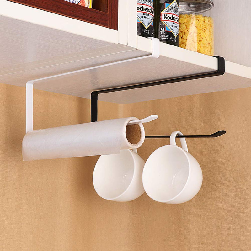 NewNest Australia - Usmascot Paper Towel Holder Dispenser Under Cabinet Paper Roll Holders (NO Drilling) for Kitchen Bathroom, Hanging Paper Towel Rack Hanger Over the Door, Humanized Design (White) White 