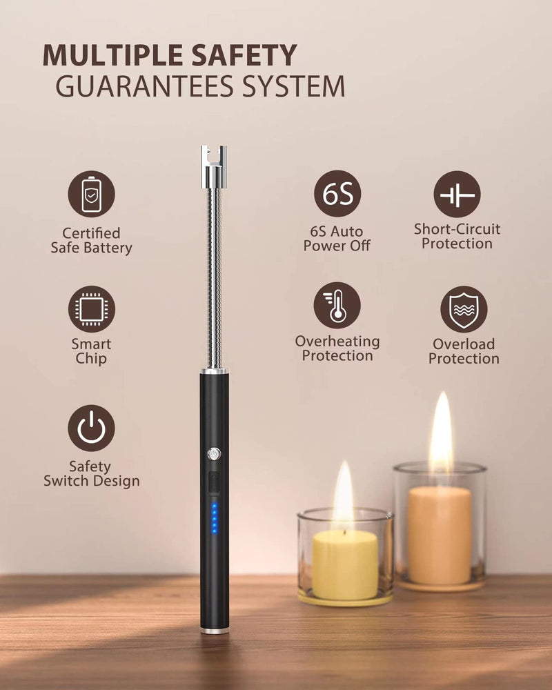 RONXS Lighter Electric Lighter, Light Your Large Candle with A Simple Press of Button, No Butane Fuel Safety Rechargeable Candle Lighters Matches(Black) Black - NewNest Australia