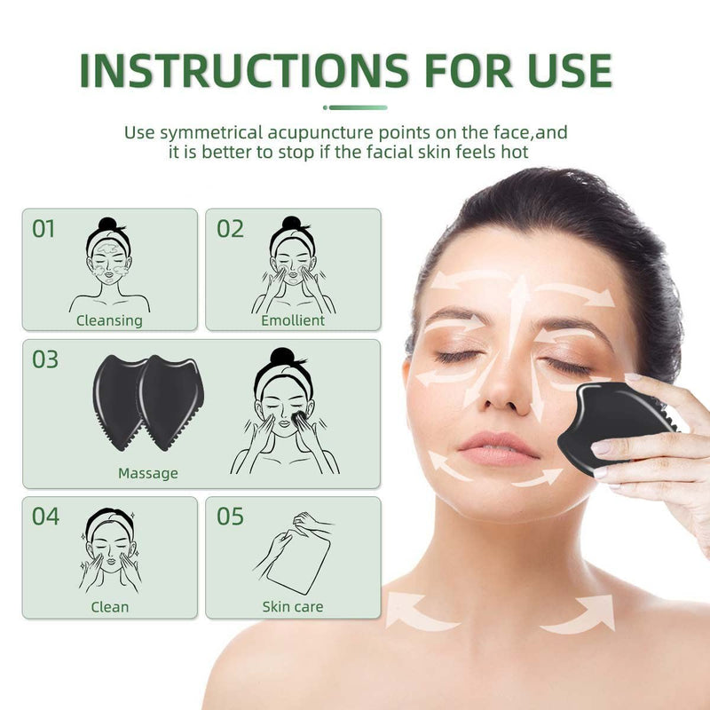 Gua Sha Massage Tool, Black Bianstone Guasha Board for Face & Body, Natural Jade Stone Gua Sha Facial Tool, Face Massager for Traditional Acupuncture Therapy, Daily Anti-Aging Health & Skin Care Tool Black-a - NewNest Australia